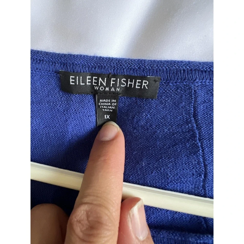 Eileen Fisher Woman Sweater Womens 1X Blue Merino Wool Asymmetrical Hem Pullover - Picture 5 of 13
